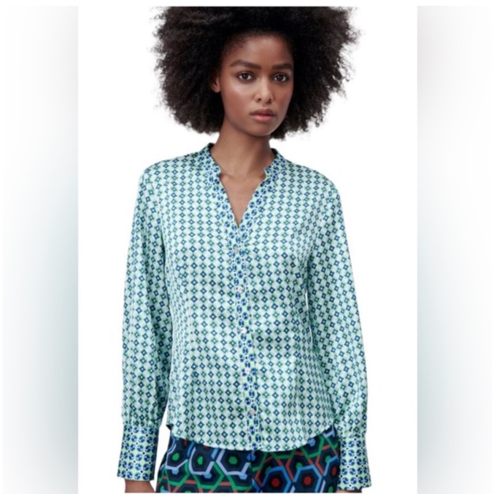 Zara Blue Patterned Button-Down Shirt
